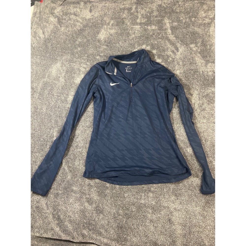 Nike Dri-FIT Navy Blue Geometric Pattern Quarter Zip Pullover Mens Medium
